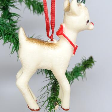 Vintage 1950's Rudolph the Red Nosed Reindeer Hard Plastic Christmas Ornament, Antique Child's Toy, Retro Holiday Decor 