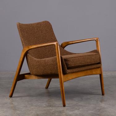 Vintage Mid-Century Modern Lounge Chair with Brown Upholstery 