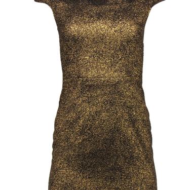 Diane von Furstenberg - Metallic Gold Crackled Cap Sleeve Sheath Dress Sz 0