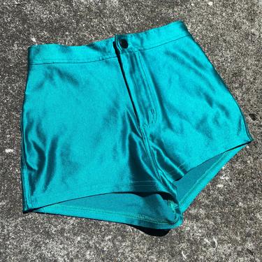 Studio 54 Vintage inspired Disco shorts~ short shorts~ skin tight~ shiny stretchy jeweled green~ size small 