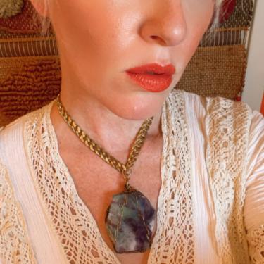 Large Stone Slab Pendant Fluorite Necklace Huge Crystal Jewelry Amazing Handmade Gifts One of a Kind Treasures 