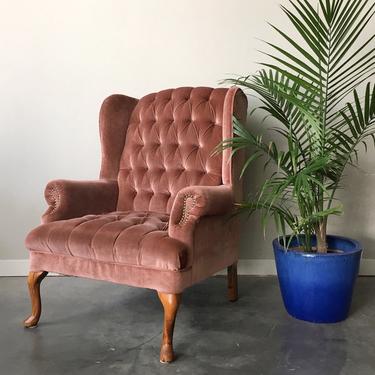 vintage tufted blush pink wingback chair