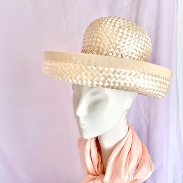 Vintage 60s Wide Brim Straw Hat,  Mr. John, Summer, Cruise, Resort 