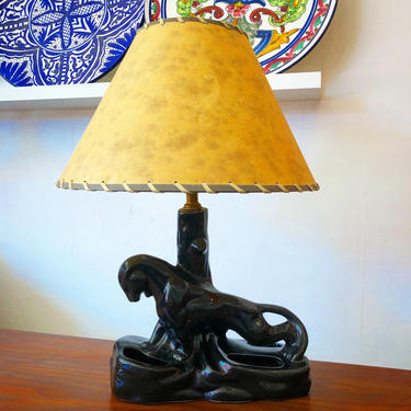 1950 S Ceramic Black Panther Lamp With, Panther Lamp With Shade