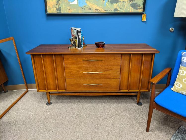 Mid-Century Modern walnut credenza with bowed front