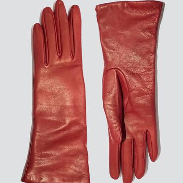 Leather Lined Slim Red Glove