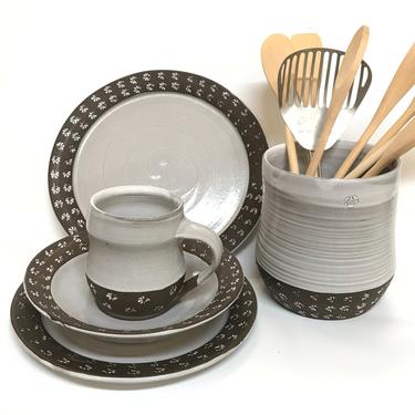 handmade dinnerware, handmade plates, handmade place settings, white dishes, white dinner plates, rustic dinner plates, 4pc place setting 