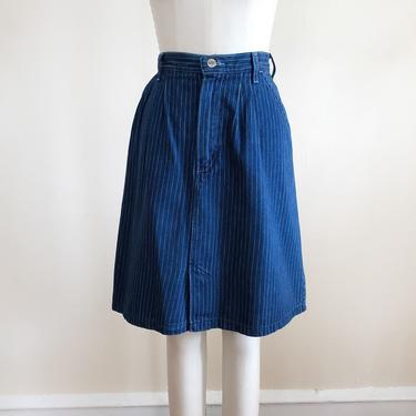 Dark Blue Denim Mini Skirt with Ticking Stripe - 1970s 