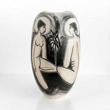 Mette Doller hand decorated vase with seated women