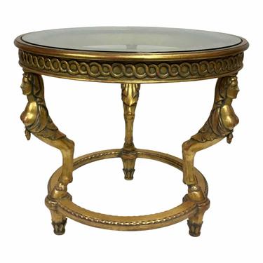 Empire Style Gold Leaf and Glass End Table