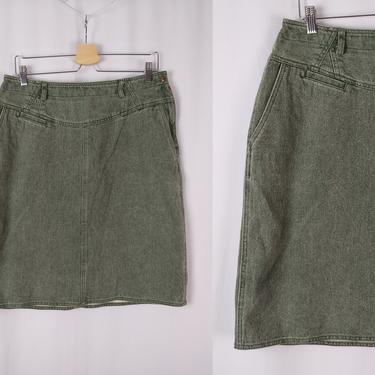 Vintage Nineties Green Acid Wash Pencil Skirt - Liz Wear 90s Medium Straight Denim Skirt 