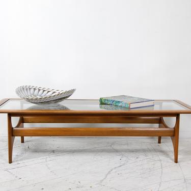 Vintage mcm brutalist style rectangular glass top coffee table by Lane | Free delivery in NYC and Hudson 