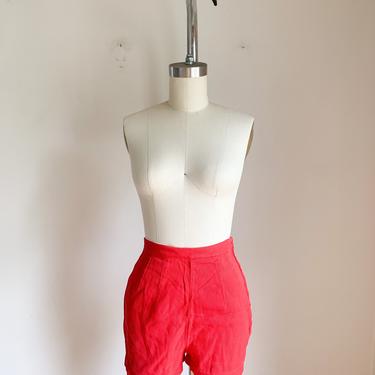 Vintage 1950s Cherry Red High Waist Pin up Shorts / XS 