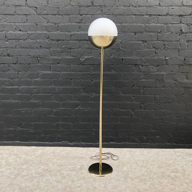 Vintage Swedish Brass Floor Lamp with Original Frosted Globe 