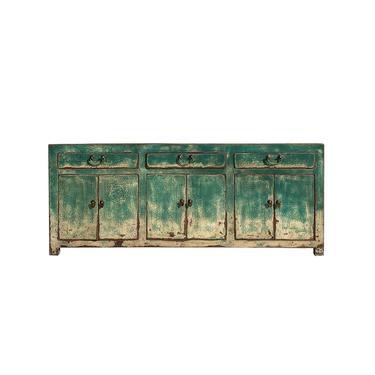 Chinese Distressed Green Sideboard Buffet Table Cabinet Credenza cs7157E 