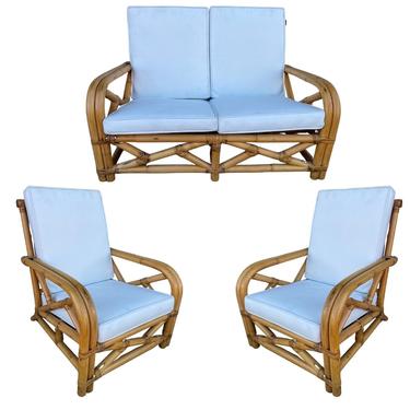 Rare Restored Child Size &quot;1949er&quot; Rattan 2-Strand Sofa and Lounge Chair Set 