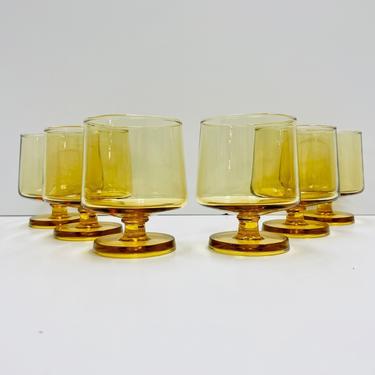 Vintage Mid Century Rocks / Juice Glasses / Pedestal / Yellow / Set Of 6 
