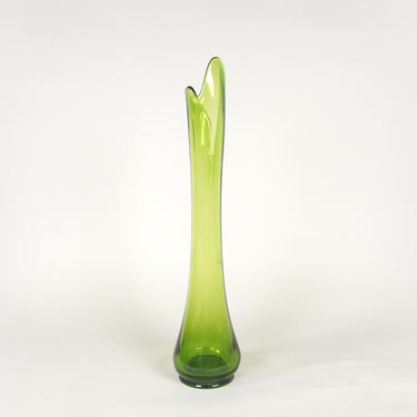 Vintage mcm tall green fluid vase | casted | art glass 