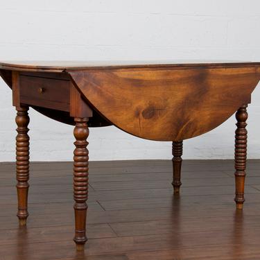 Antique Country French Farmhouse Walnut Drop Leaf Dining Table 