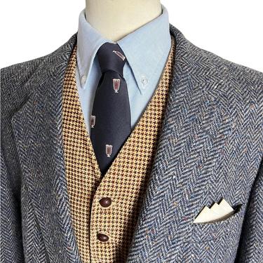 Vintage 100% Wool MILBURN TWEED Blazer ~ 48 to 50 R ~ jacket / sport coat ~ Herringbone / Donegal ~ Preppy / Ivy Style / Trad 