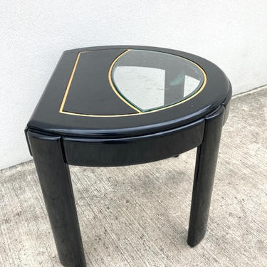 1980s Glam Black and Gold Half-Moon Side Table
