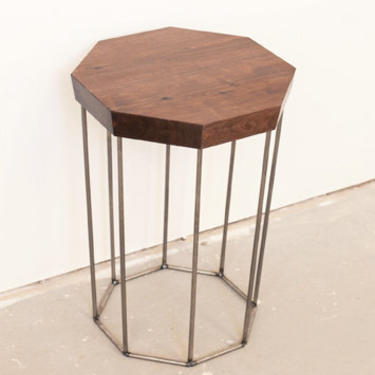 Side Table - Octagon Solid Walnut with Steel base 