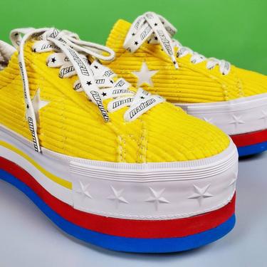 Modified/Upcycled Converse platform sneakers. Yellow corduroy! (Size 7.5-8) 