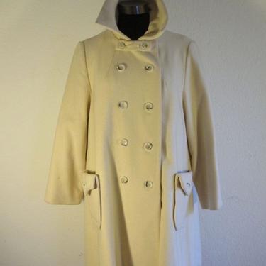 Sz L 1950's Swing Coat Double Breasted Wool Coat Cream Womens  A line Coat Jackie Kennedy Coat Ivory Coat Wool Coat Womens Cream 