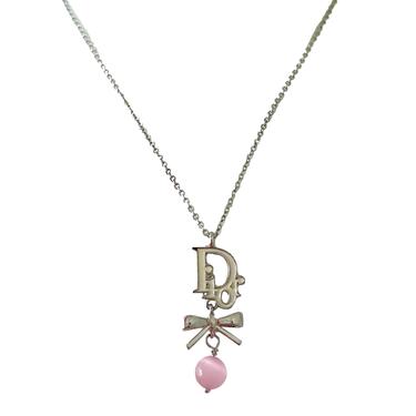 Dior Silver Bow Logo Necklace