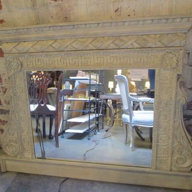 LARGE FRENCH STYLE CARVED AND PAINTED WOOD MIRROR