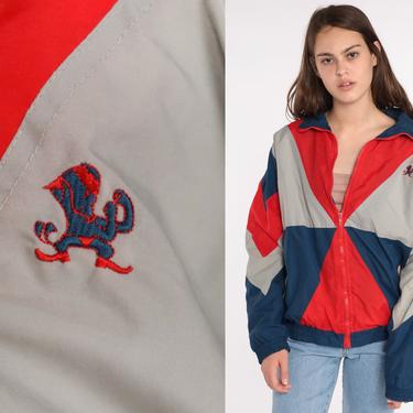 Notre Dame Jacket 90s Windbreaker Jacket FIGHTING IRISH Jacket Color Block University College Zip Up Vintage 1990s Blue Red Medium Large 