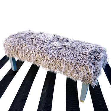 Parsons Grey Faux Fur Bench Brass Feet End of Bed Bench Cozy Luxe Seating 