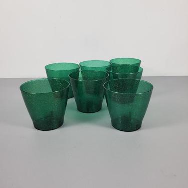 Set of 7 Vintage NPC Plastic Green Metal Flake Plastic Cups 