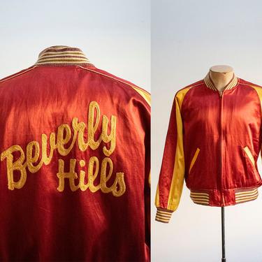 Vintage Satin Varsity Jacket / Vintage Gold and Red Jacket / Beverly Hills Jacket / Vintage Style Eyes Sportswear Jacket / Toyo Industries 