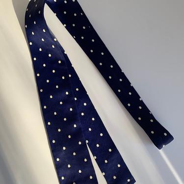 1960&#39;s Polka Dot Tie - Navy Blue with White Dots - Rayon Jersey  - Slim Profile - Square-End Tie 