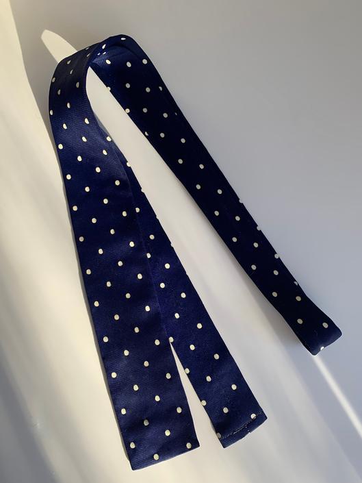 1960's Polka Dot Tie - Navy Blue with White Dots - Rayon Jersey  - Slim Profile - Square-End Tie 
