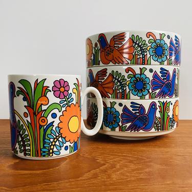 Vintage Acapulco cereal bowls and mug by Villeroy &amp; Boch / discounted dishware to fill out set or use as succulent planters 