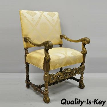 Antique Italian Renaissance Carved Walnut Jacobean Style Arm Chair