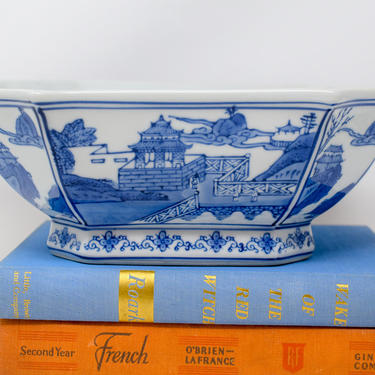 Blue and White Asian Ceramic Octagon Bowl /Planter 