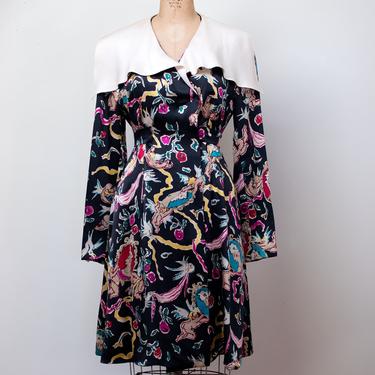 1990s Cherub Print Silk Dress | Christian Laroix 