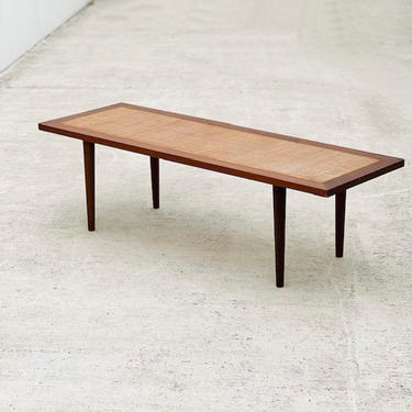Midcentury Teak and Cane Weave Bench or Coffee Table