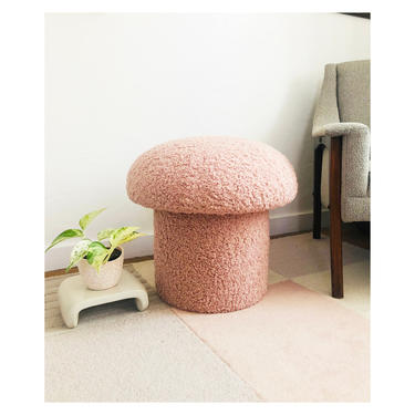 Mushroom Stool in Pink Curly Boucle 