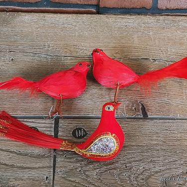 Set of 3 Christmas Red Cardinal Bird Ornaments Decorations 