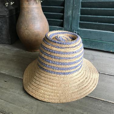 French Straw Garden Hat, Lavender Stripe, Summer Sun Beach Hat 