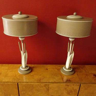 Pair Art Deco tin table lamps 