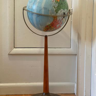 Vintage Mid Century Modern Globe Stand Decor Retro Wood Metal Map World Seattle Deco 