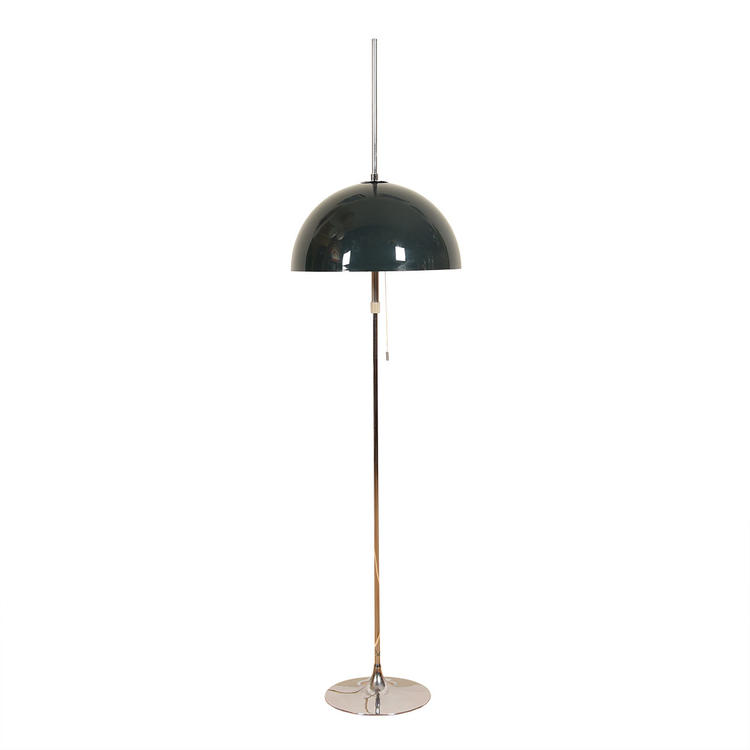 Adjustable Green Domed Shade &#8212; Mid-Century Chrome Floor Lamp