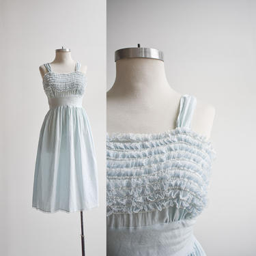 1960s Pale Blue Ruffled Nightgown 
