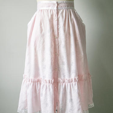 1970s Prairie Peasant Full Skirt Pink Sheer XS 
