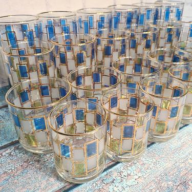 Vintage Midcentury Libbey Nordic Set, Blue, Green, White &amp; Gold Barware Set, Retro Barware, Mad Men Style, Two Sets Available, 30 Glasses 